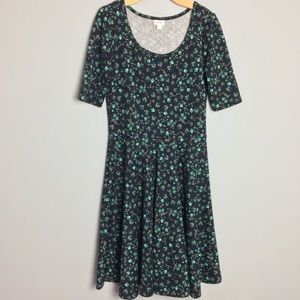 Lularoe XL Nicole dress skater black teal floral
